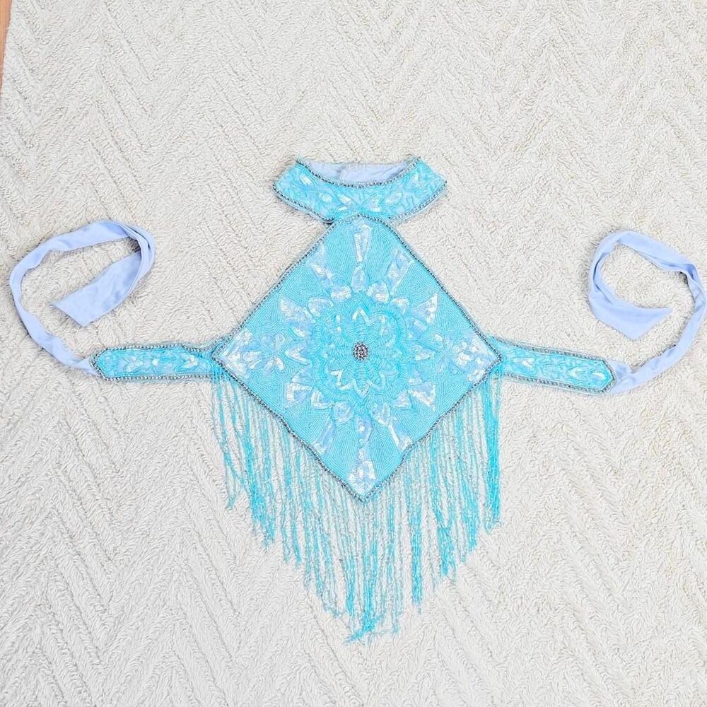 Y2K Floral Beaded Fringe Halter Mermaid Top